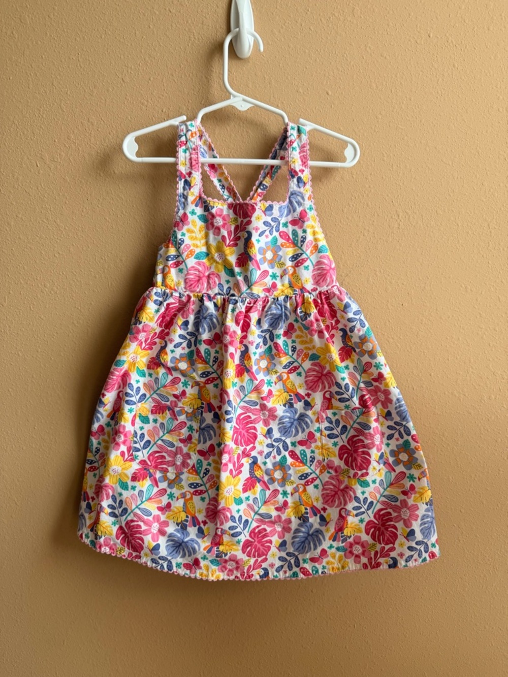 JoJo Maman Bebe White Sundress with Pink, Blue & Yellow Floral Print